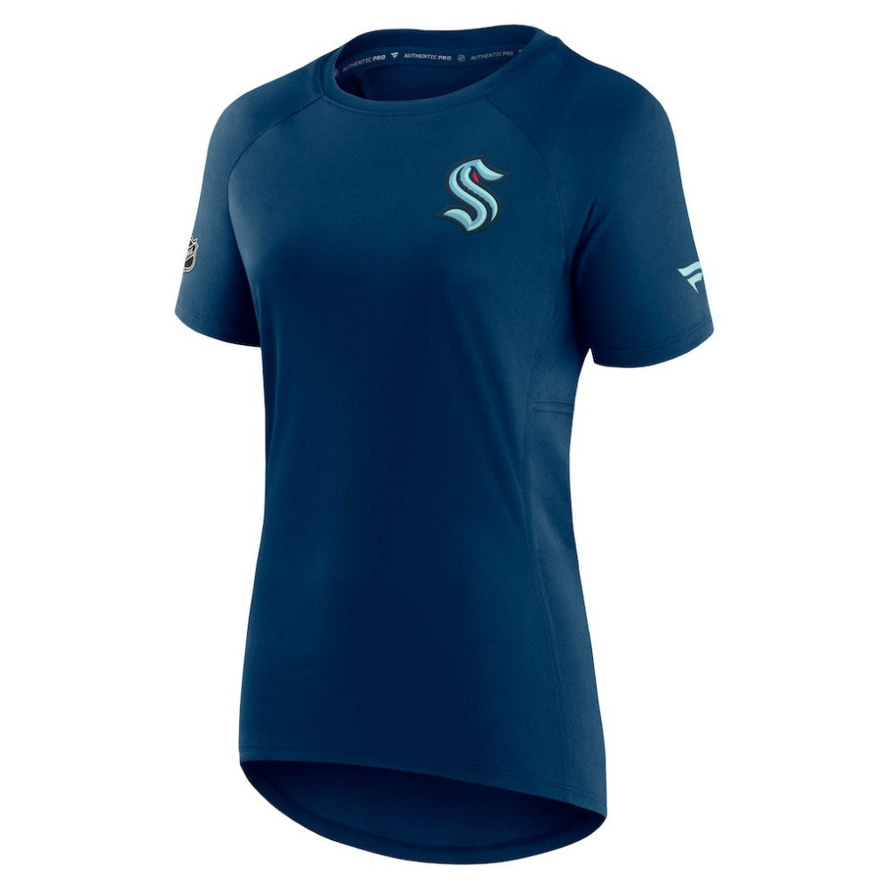 Seattle Kraken Fanatics Women's Authentic Pro Rink Raglan Tech T-Shirt Deep Sea Blue
