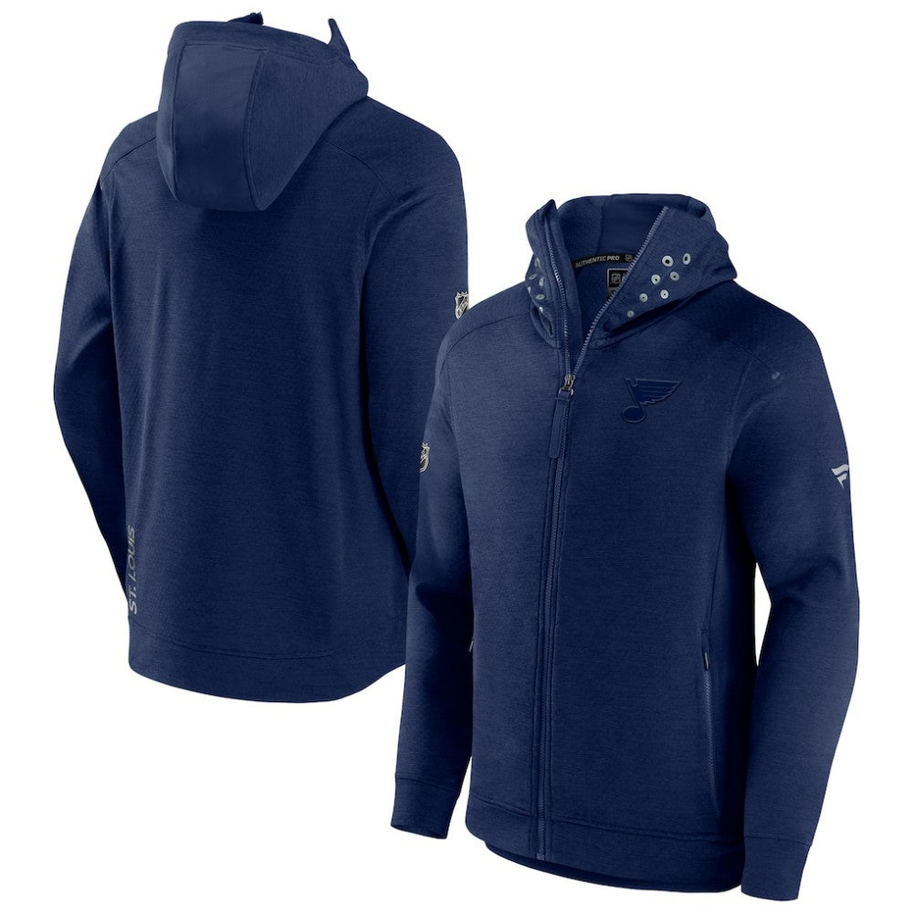 St. Louis Blues Fanatics Authentic Pro Road Tech Lightweight Full-Zip Hoodie Jacket Navy