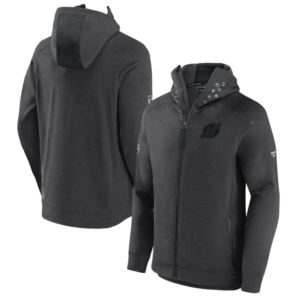 New Jersey Devils Fanatics Authentic Pro Road Tech Lightweight Full-Zip Hoodie Jacket Charcoal