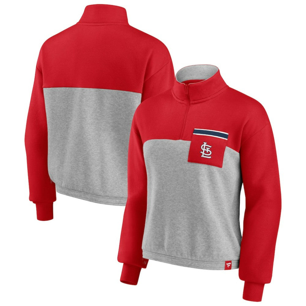 St. Louis Cardinals Women's Iconic Cinch Waist Quarter-Zip Top Red/Heather Gray
