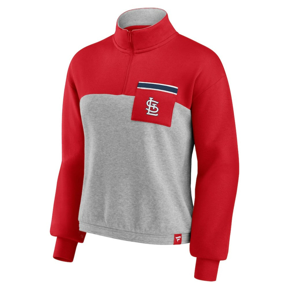 St. Louis Cardinals Women's Iconic Cinch Waist Quarter-Zip Top Red/Heather Gray