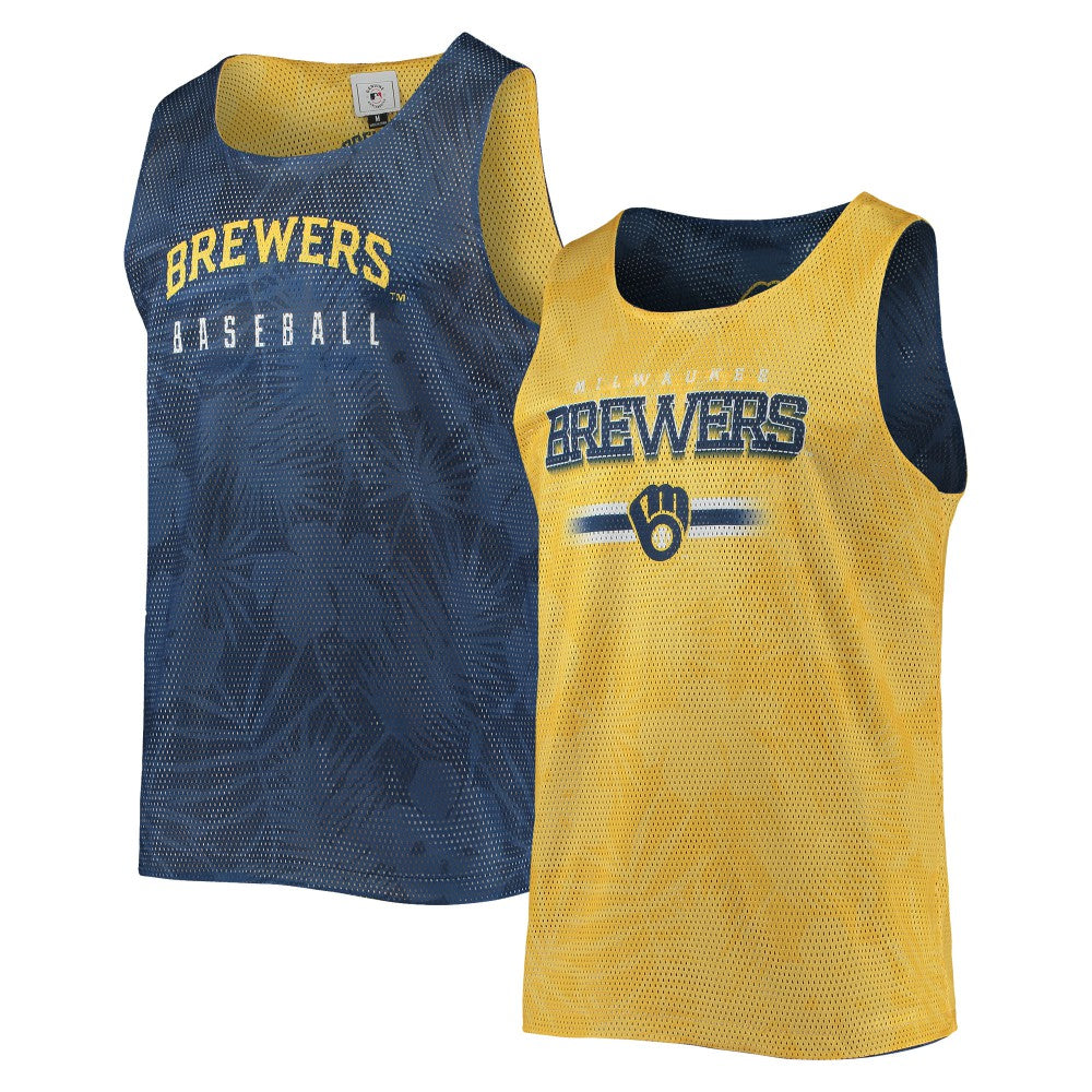 Milwaukee Brewers FOCO Floral Reversible Mesh Tank Top Navy/Gold