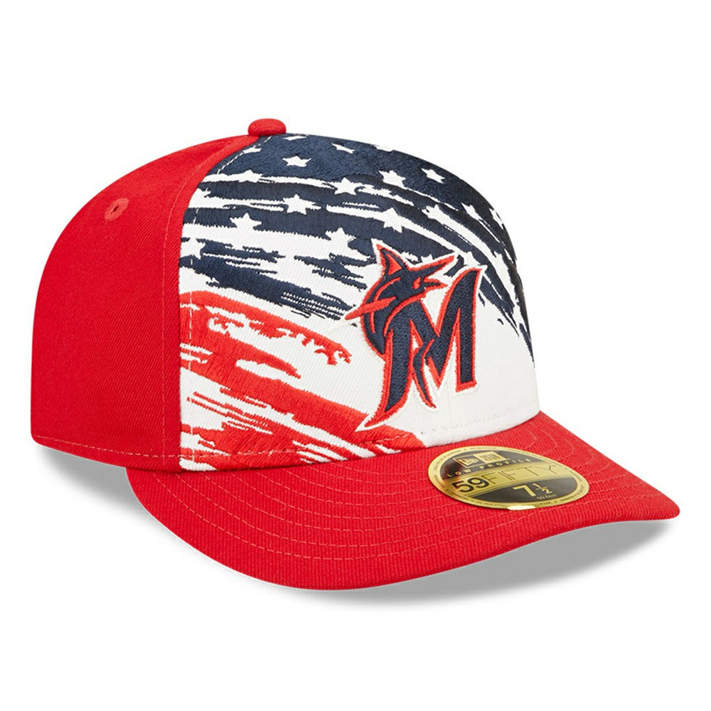Miami Marlins 2022 4th of July Low Profile 59FIFTY Fitted Hat Red | New Era