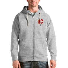 Calgary Flames Antigua Logo Victory Full-Zip Hoodie Heathered Gray
