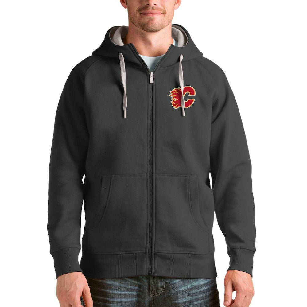 Calgary Flames Antigua Logo Victory Full-Zip Hoodie Charcoal
