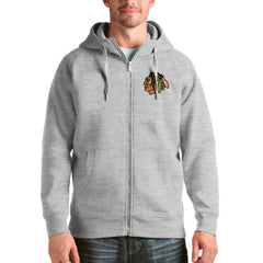Chicago Blackhawks Antigua Logo Victory Full-Zip Hoodie Heathered Gray