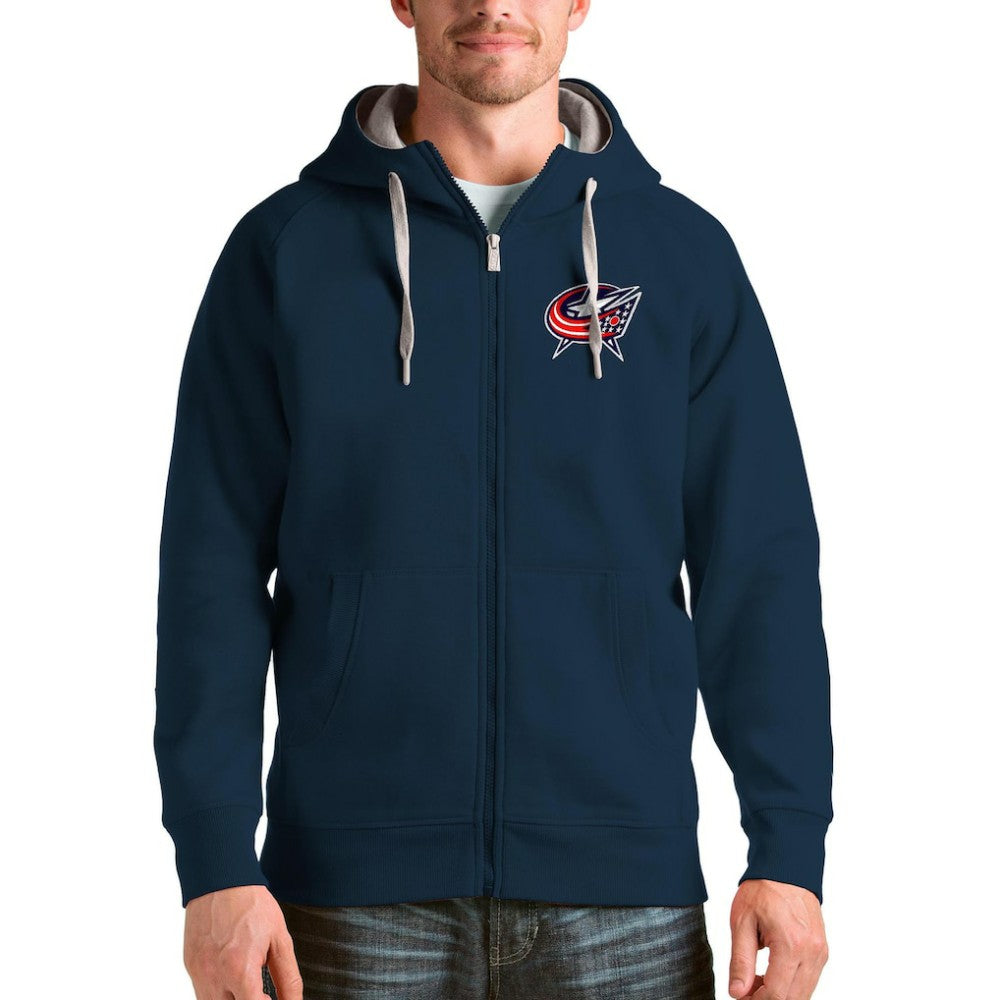 Columbus Blue Jackets Antigua Logo Victory Full-Zip Hoodie Navy
