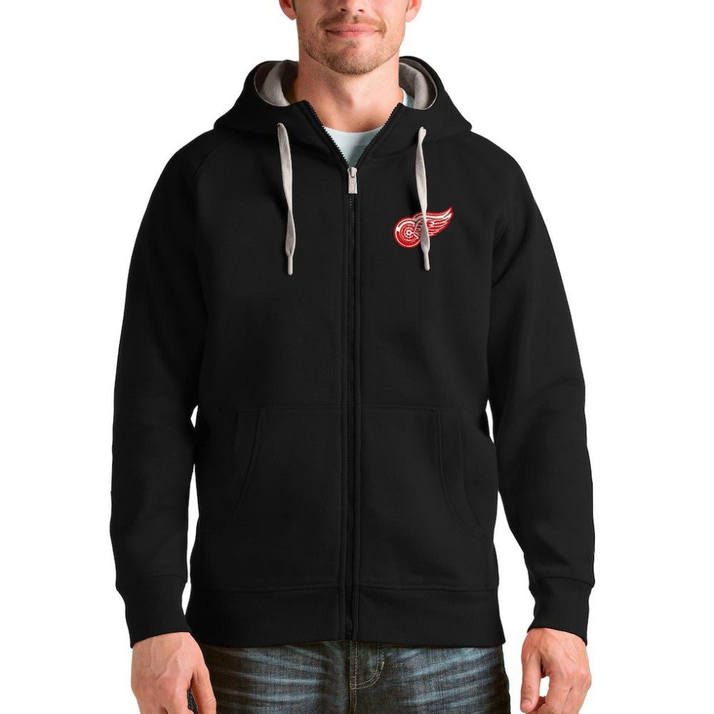 Detroit Red Wings Antigua Logo Victory Full-Zip Hoodie Black