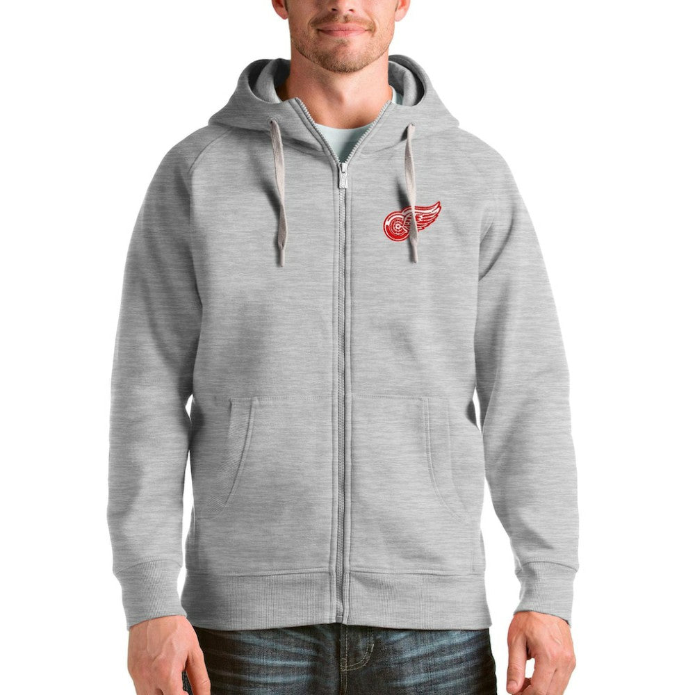 Detroit Red Wings Antigua Logo Victory Full-Zip Hoodie Heathered Gray