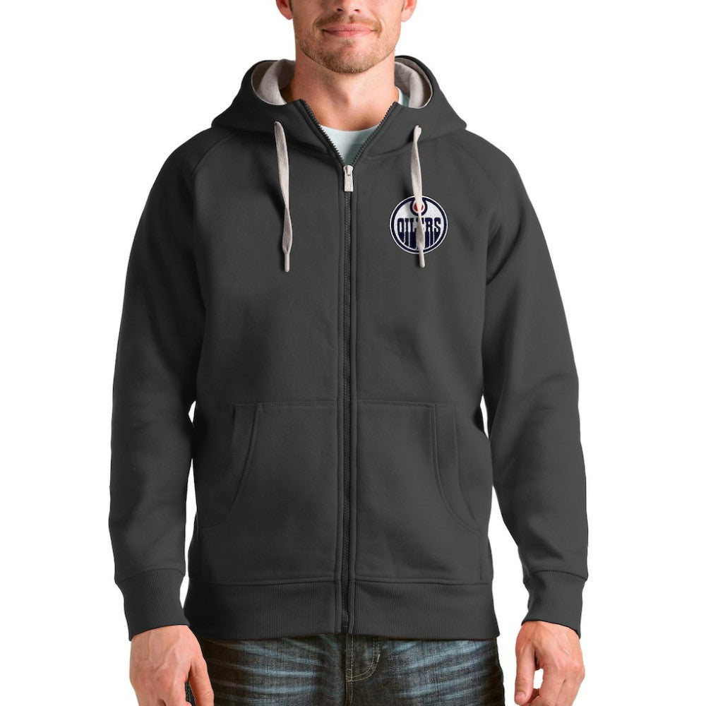 Edmonton Oilers Antigua Logo Victory Full-Zip Hoodie Charcoal