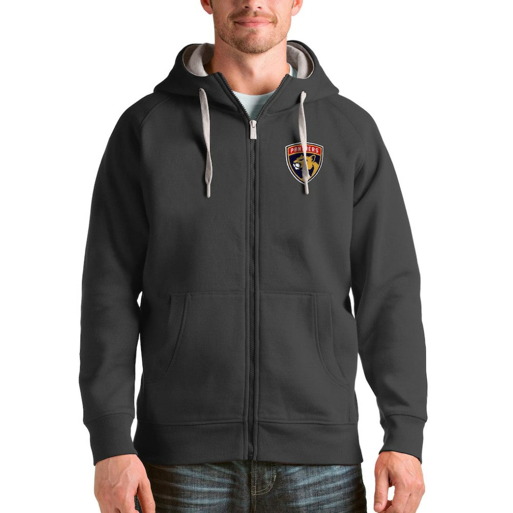 Florida Panthers Antigua Logo Victory Full-Zip Hoodie Charcoal
