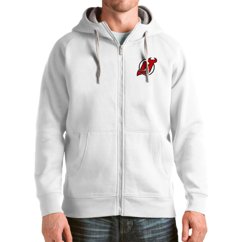 New Jersey Devils Antigua Logo Victory Full-Zip Hoodie White