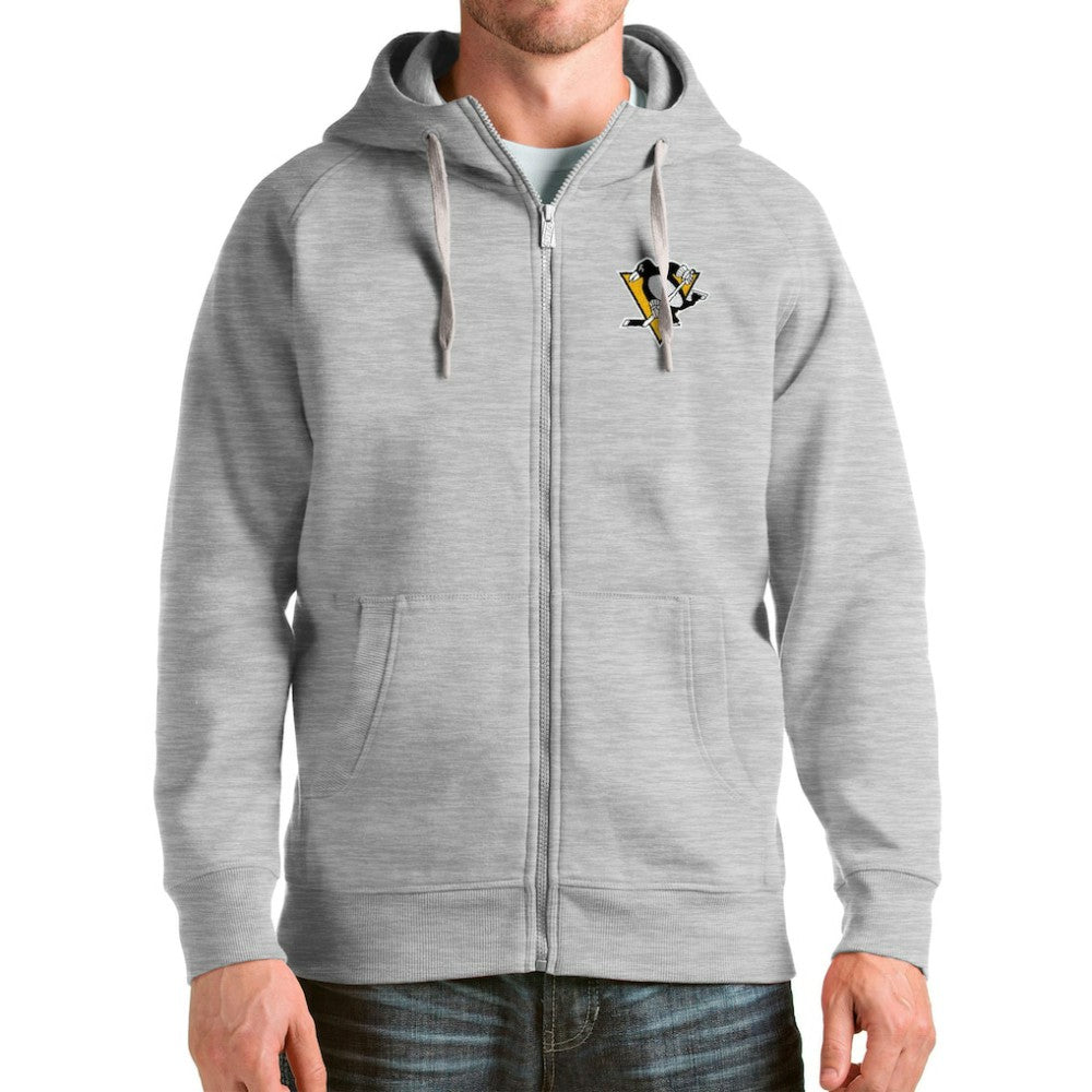 Pittsburgh Penguins Antigua Logo Victory Full-Zip Hoodie Heathered Gray