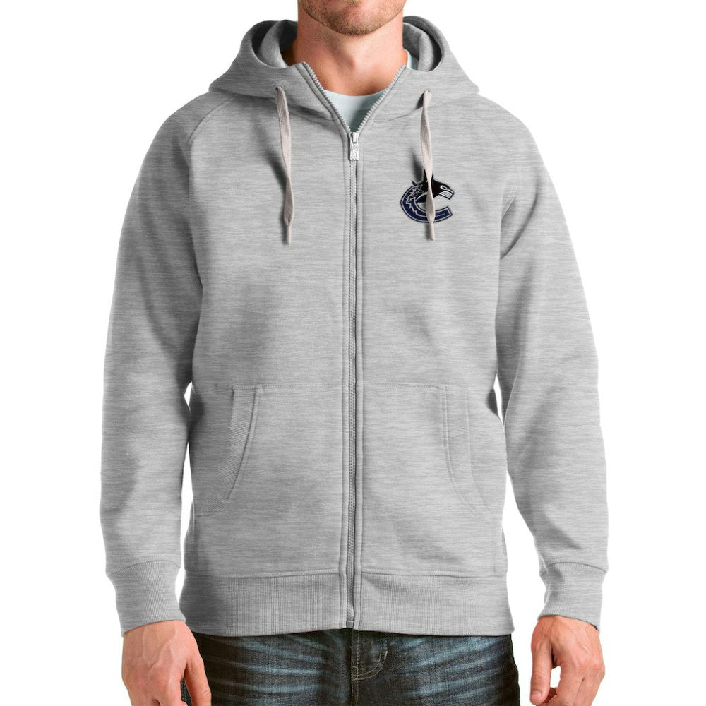 Vancouver Canucks Antigua Logo Victory Full-Zip Hoodie Heathered Gray