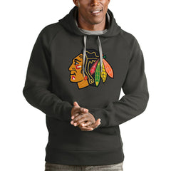 Chicago Blackhawks Antigua Logo Victory Pullover Hoodie Charcoal