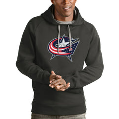 Columbus Blue Jackets Antigua Logo Victory Pullover Hoodie Charcoal