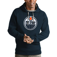 Edmonton Oilers Antigua Logo Victory Pullover Hoodie Navy