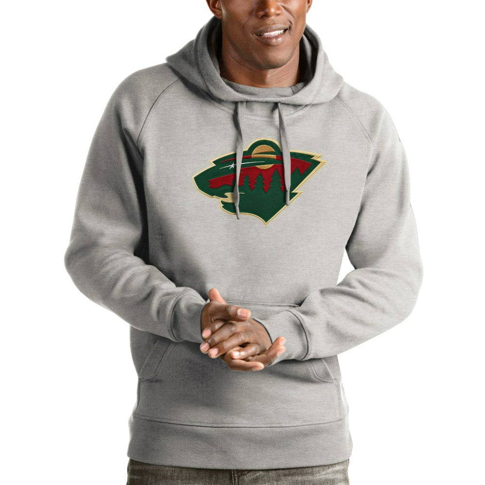 Minnesota Wild Antigua Logo Victory Pullover Hoodie Heathered Gray