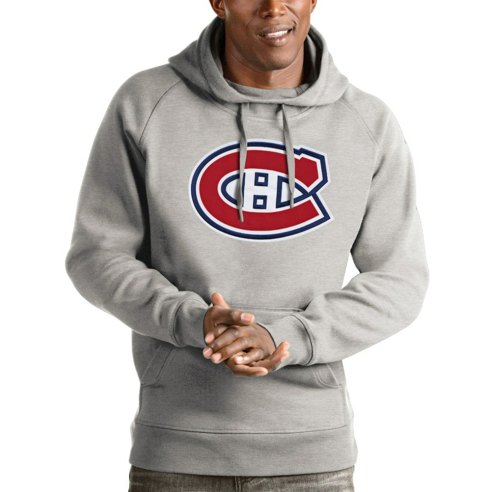 Montreal Canadiens Antigua Logo Victory Pullover Hoodie Heathered Gray