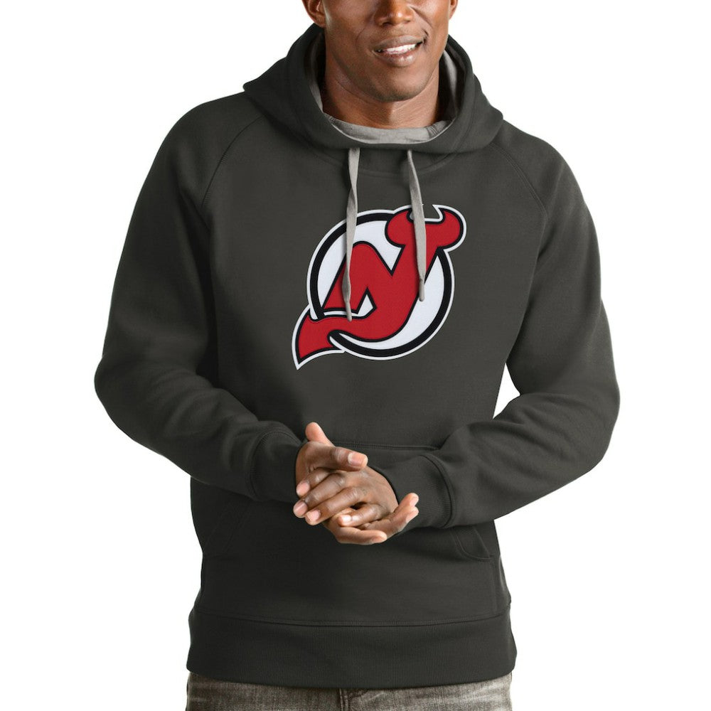 New Jersey Devils Antigua Logo Victory Pullover Hoodie Charcoal