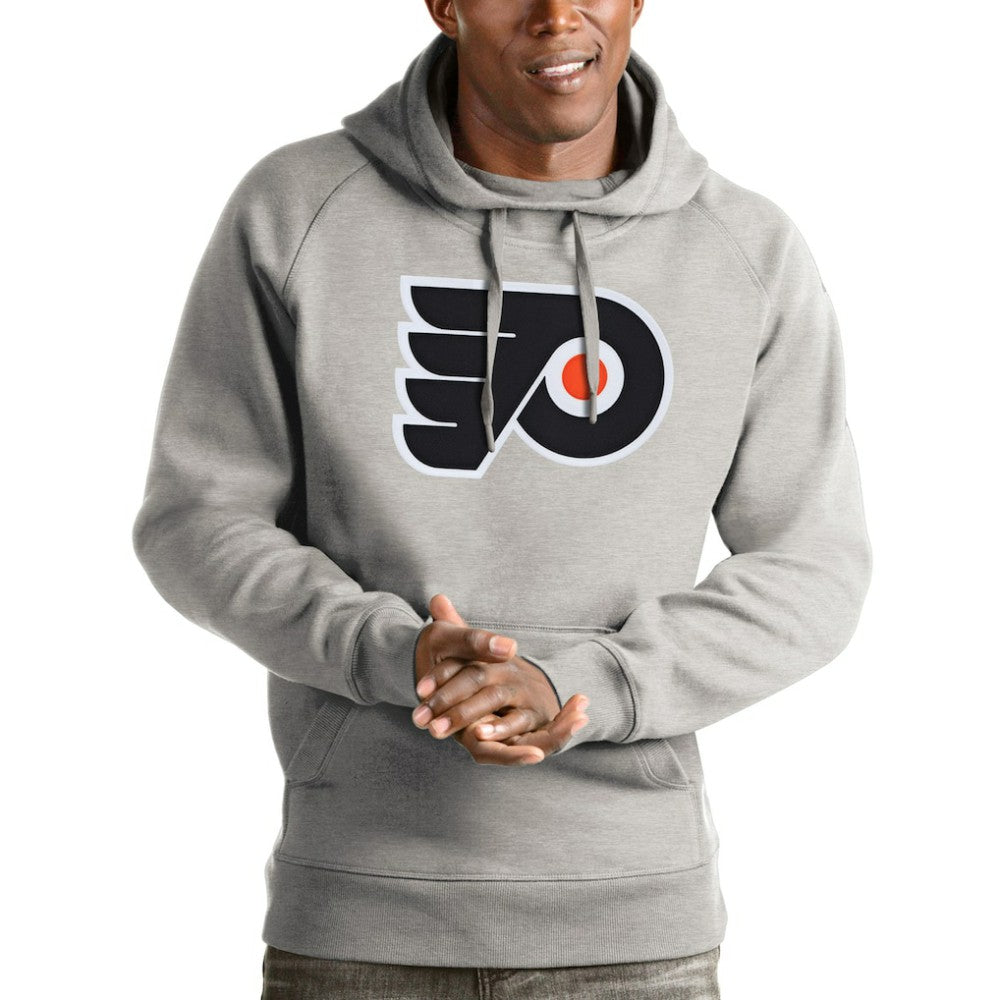 Philadelphia Flyers Antigua Logo Victory Pullover Hoodie Heathered Gray