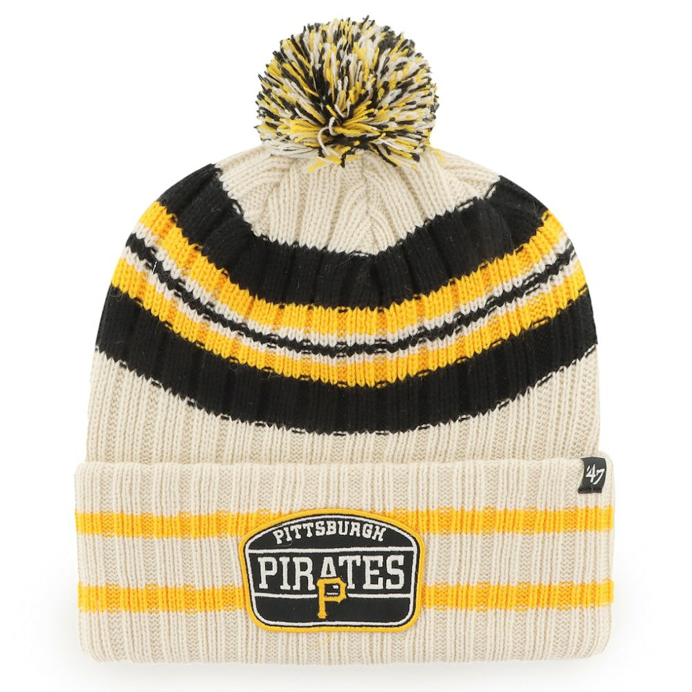 Pittsburgh Pirates Home Patch Cuffed Knit Hat with Pom Natural | 47 brand