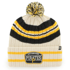 Pittsburgh Pirates Home Patch Cuffed Knit Hat with Pom Natural | 47 brand