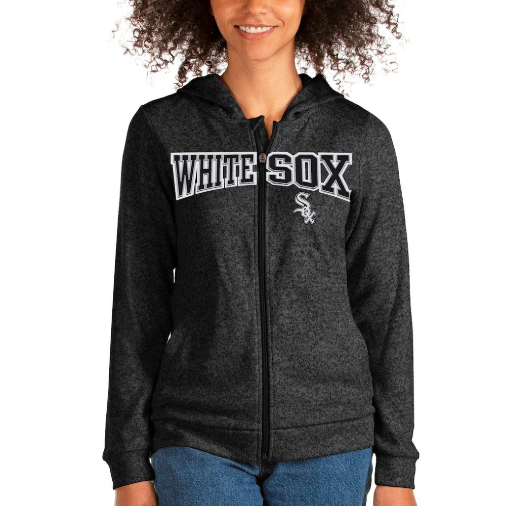 Chicago White Sox Antigua Women's Wordmark Absolute Full-Zip Hoodie Heathered Black