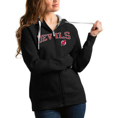 New Jersey Devils Antigua Women's Wordmark Victory Full-Zip Hoodie Black