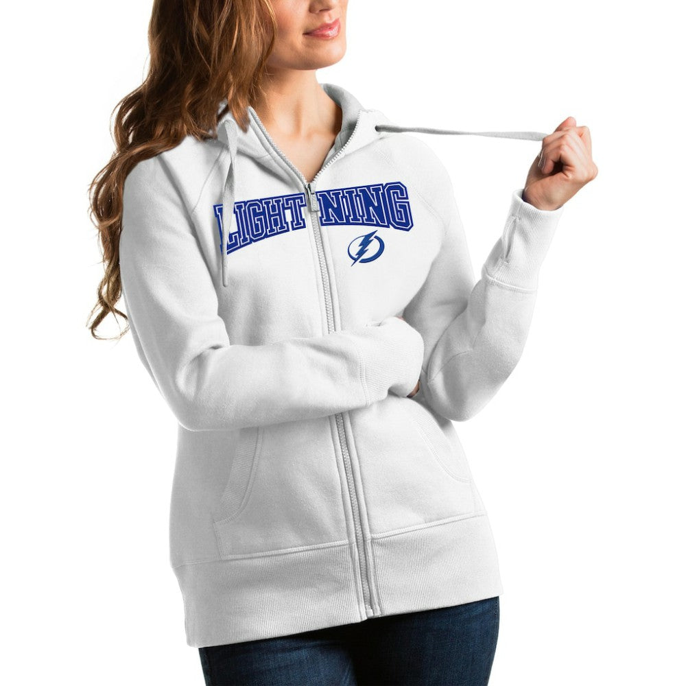 Tampa Bay Lightning Antigua Women's Wordmark Victory Full-Zip Hoodie White