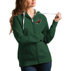 Minnesota Wild Antigua Women's Victory Full-Zip Hoodie Hunter Green