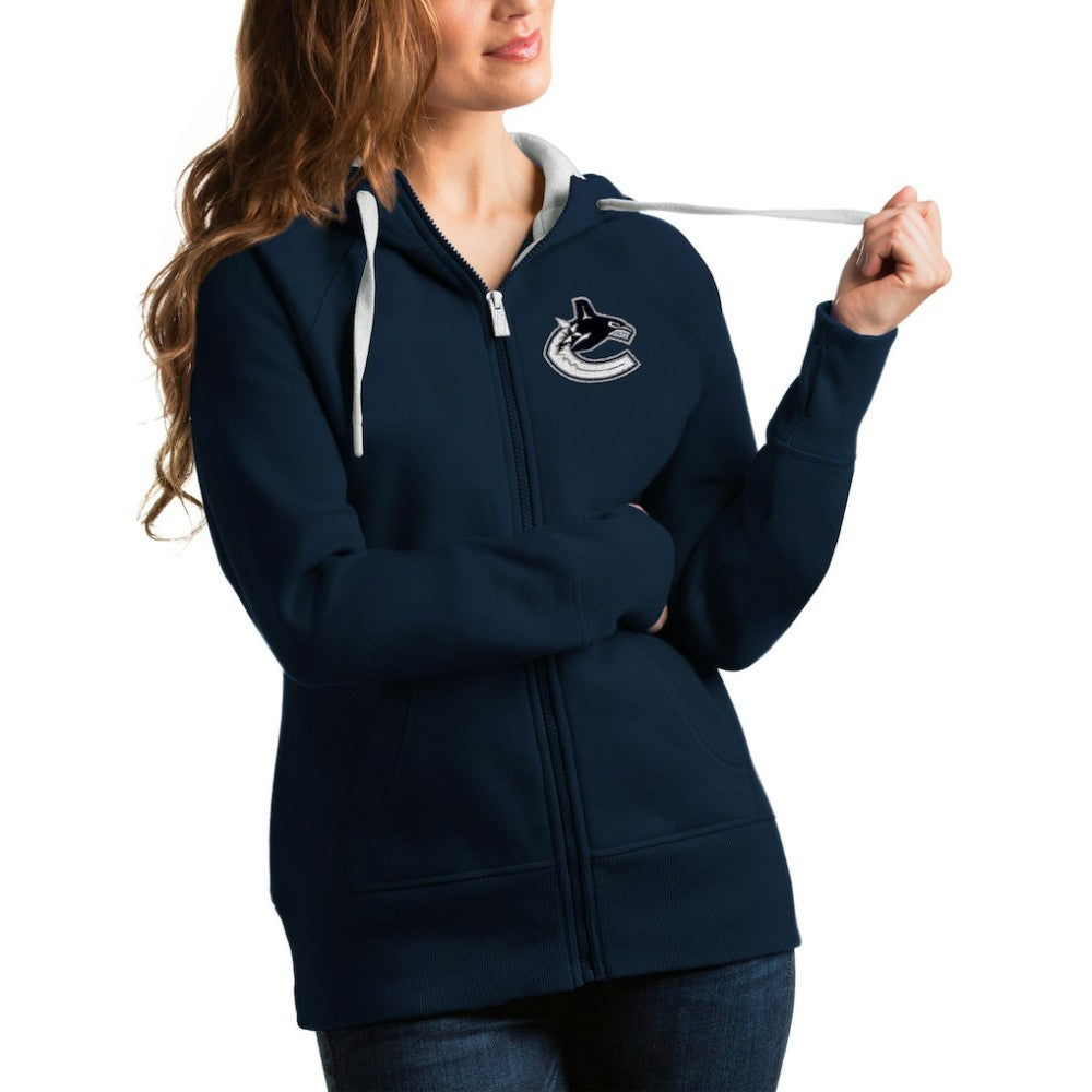 Vancouver Canucks Antigua Women's Team Victory Full-Zip Hoodie Navy