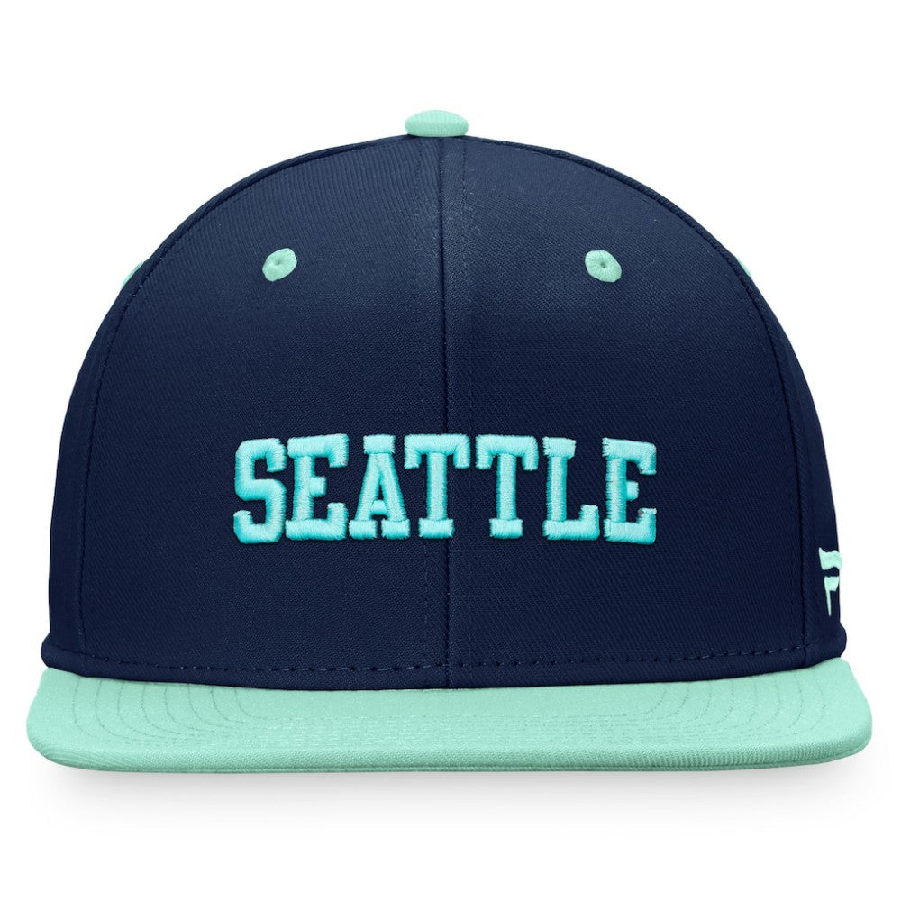 Seattle Kraken Fanatics Heritage City Two-Tone Snapback Hat Deep Sea Blue/Light Blue