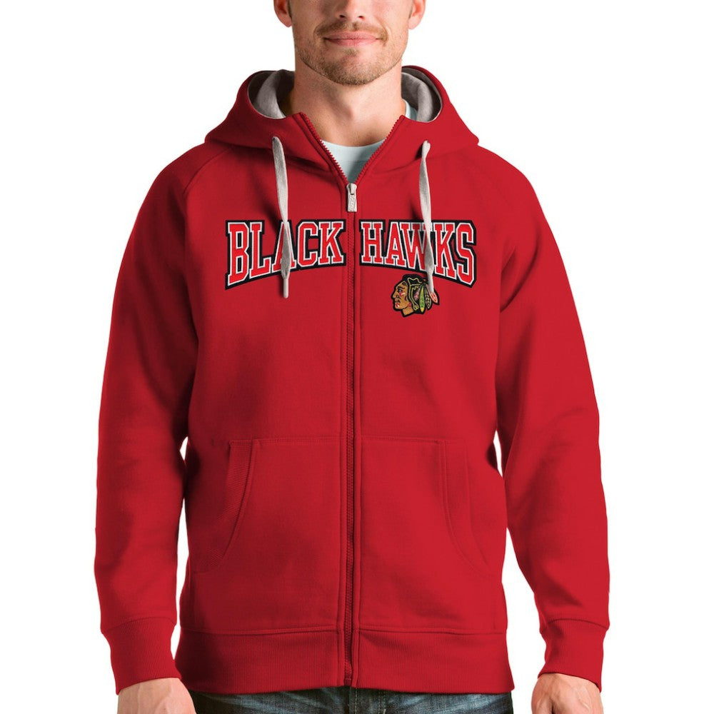 Chicago Blackhawks Antigua Wordmark Victory Full-Zip Hoodie Red