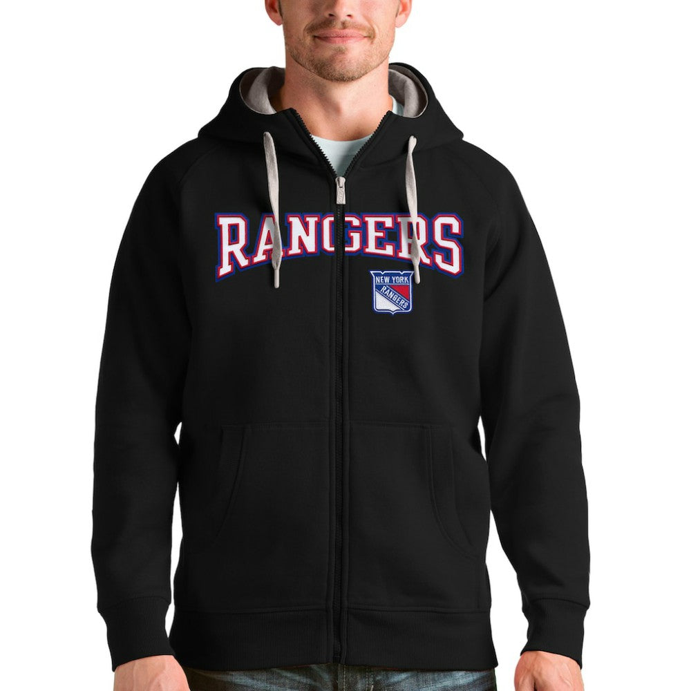 New York Rangers Antigua Wordmark Victory Full-Zip Hoodie Black