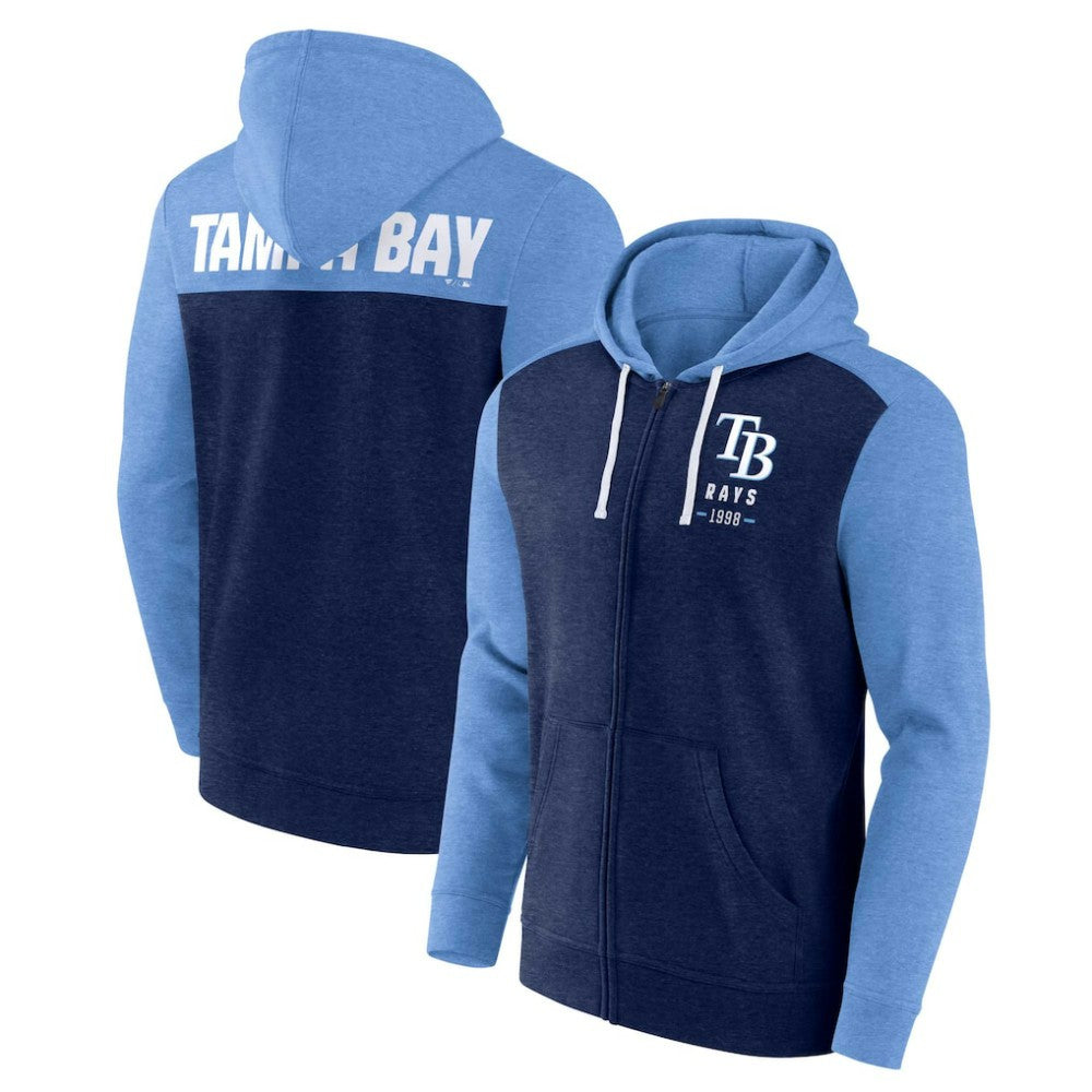 Tampa Bay Rays Blown Away Full-Zip Hoodie Heathered Navy/Heathered Light Blue