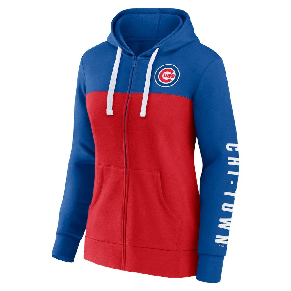 Chicago Cubs Women's Take The Field Colorblocked Hoodie Full-Zip Jacket Royal/Red
