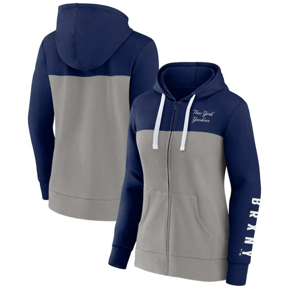 New York Yankees Women's Take The Field Colorblocked Hoodie Full-Zip Jacket Navy/Gray