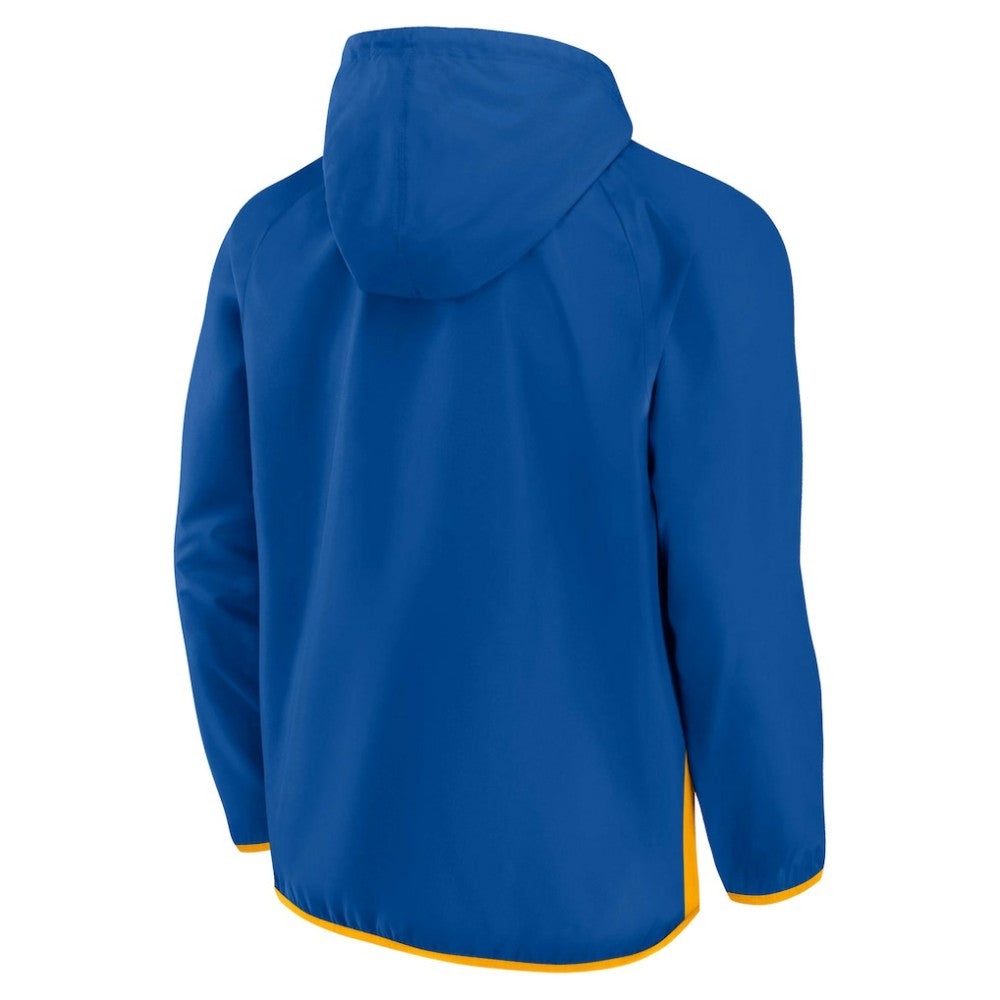 St. Louis Blues Fanatics Backhand Shooter Defender Anorak Raglan Hoodie Quarter-Zip Jacket Blue/Gold