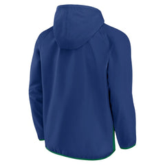 Vancouver Canucks Fanatics Backhand Shooter Defender Anorak Raglan Hoodie Quarter-Zip Jacket Blue/Green
