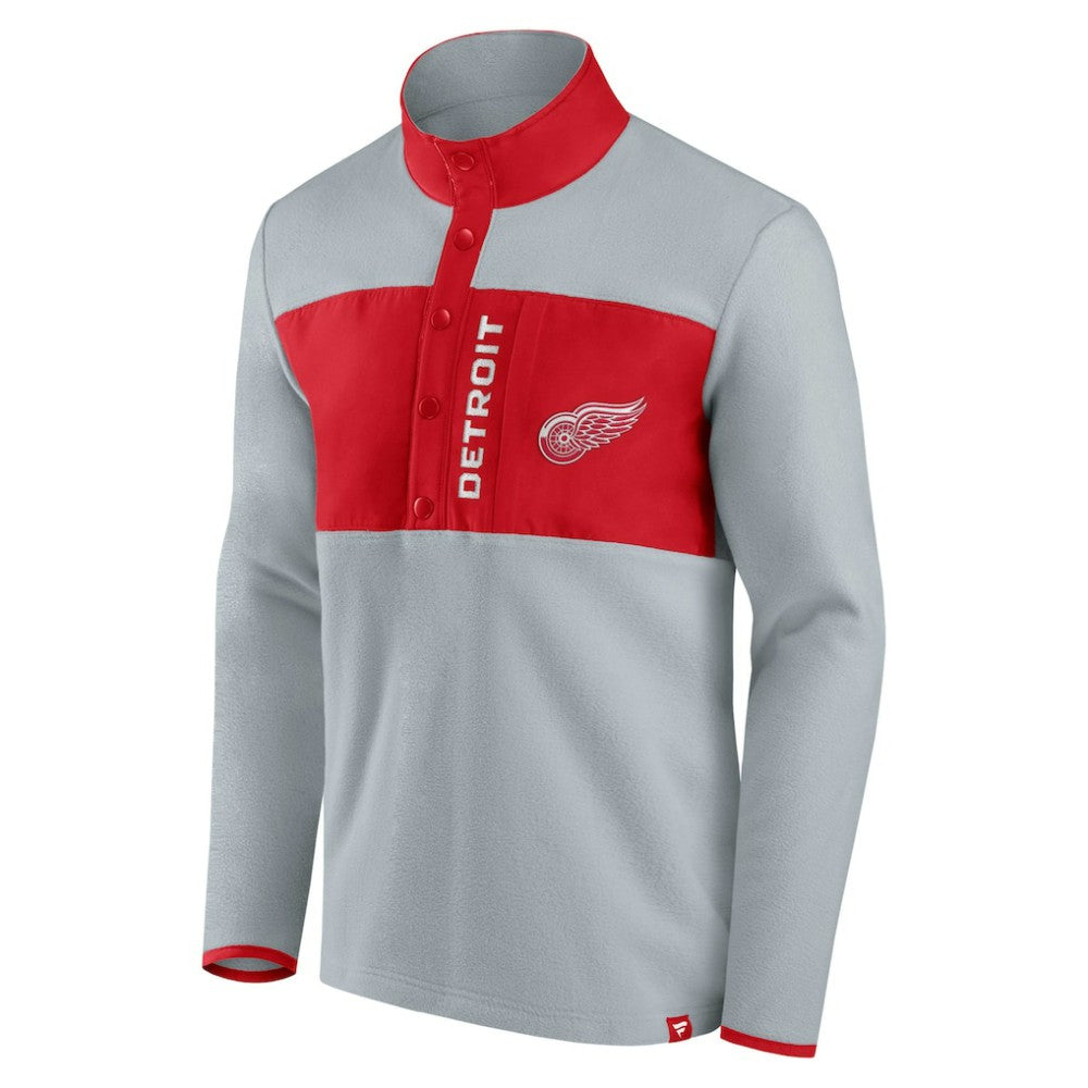 Detroit Red Wings Fanatics Hockey Polar Fleece Quarter-Snap Jacket Gray/Red