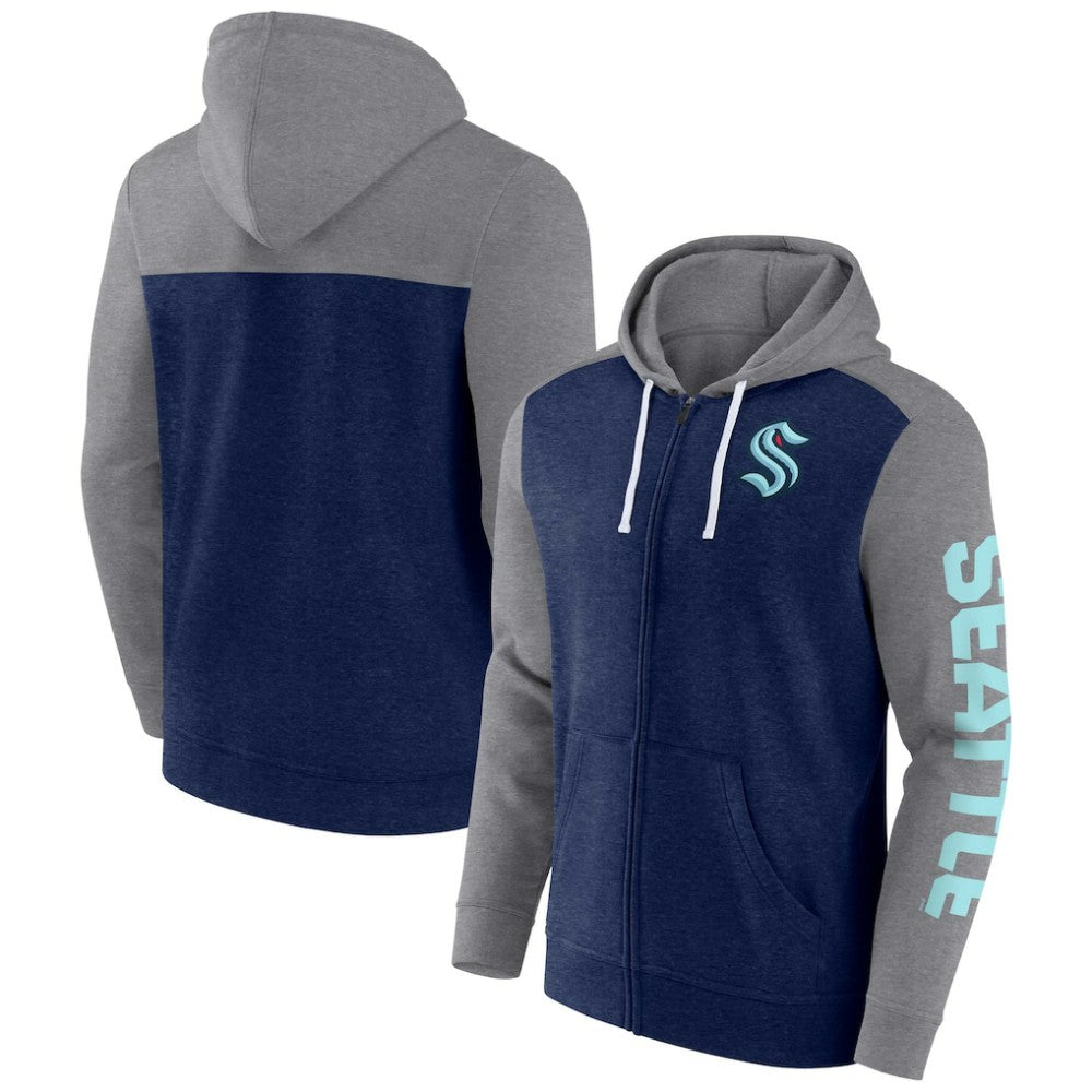 Seattle Kraken Fanatics Down and Distance Full-Zip Hoodie Heather Deep Sea Blue