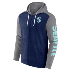 Seattle Kraken Fanatics Down and Distance Full-Zip Hoodie Heather Deep Sea Blue