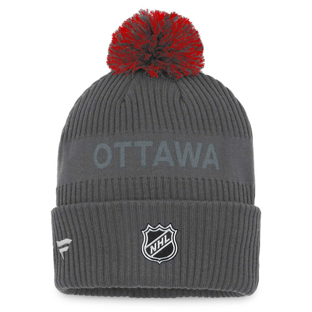 Ottawa Senators Fanatics Authentic Pro Home Ice Cuffed Knit Hat with Pom Charcoal