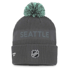 Seattle Kraken Fanatics Authentic Pro Home Ice Cuffed Knit Hat with Pom Charcoal