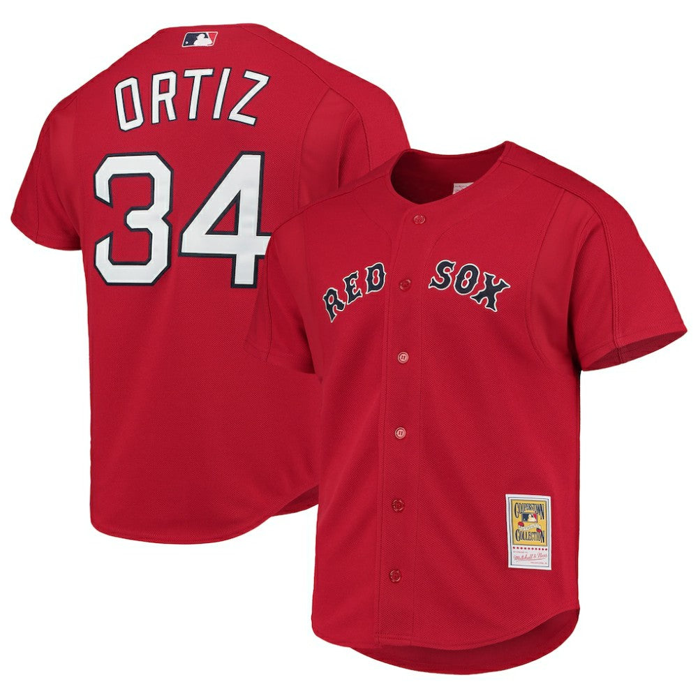 David Ortiz Boston Red Sox Cooperstown Collection Mesh Batting Practice Button-Up Jersey Red | Mitchell & Ness