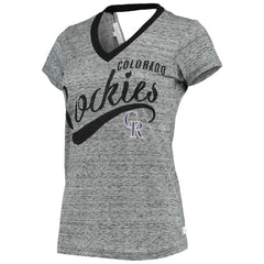 Colorado Rockies Touch Women's Hail Mary Back Wrap Space-Dye V-Neck T-Shirt Black