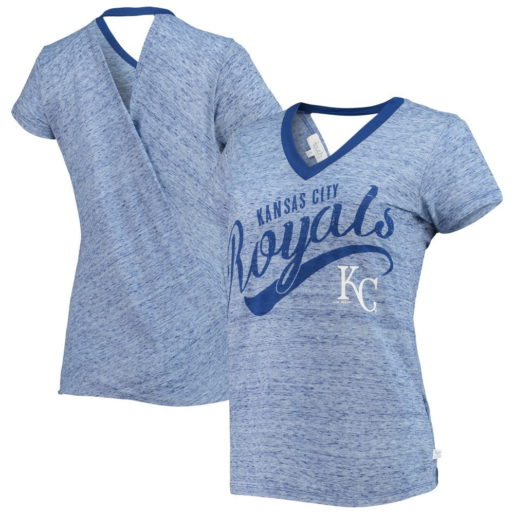 Kansas City Royals Touch Women's Hail Mary Back Wrap Space-Dye V-Neck T-Shirt Royal