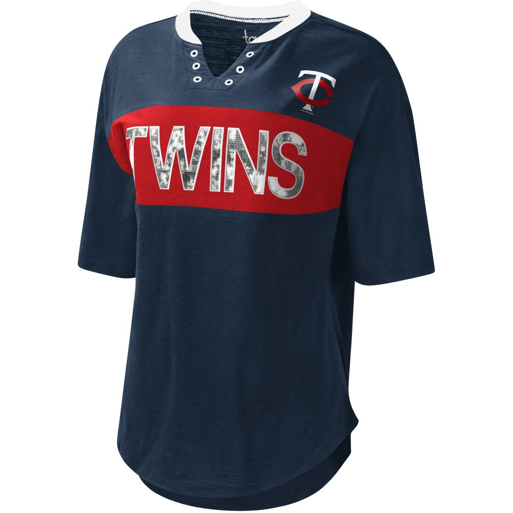 Minnesota Twins Touch Women's Lead Off Notch Neck T-Shirt Navy/Red