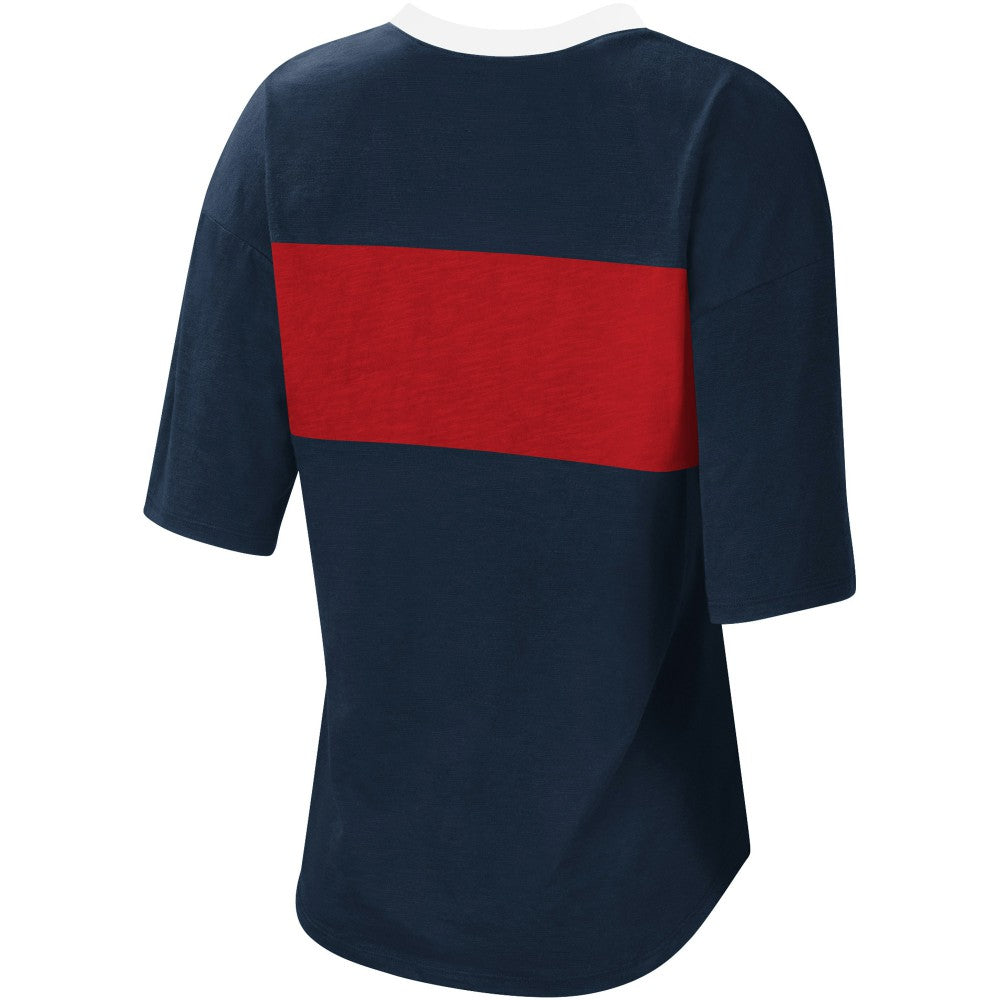 Minnesota Twins Touch Women's Lead Off Notch Neck T-Shirt Navy/Red